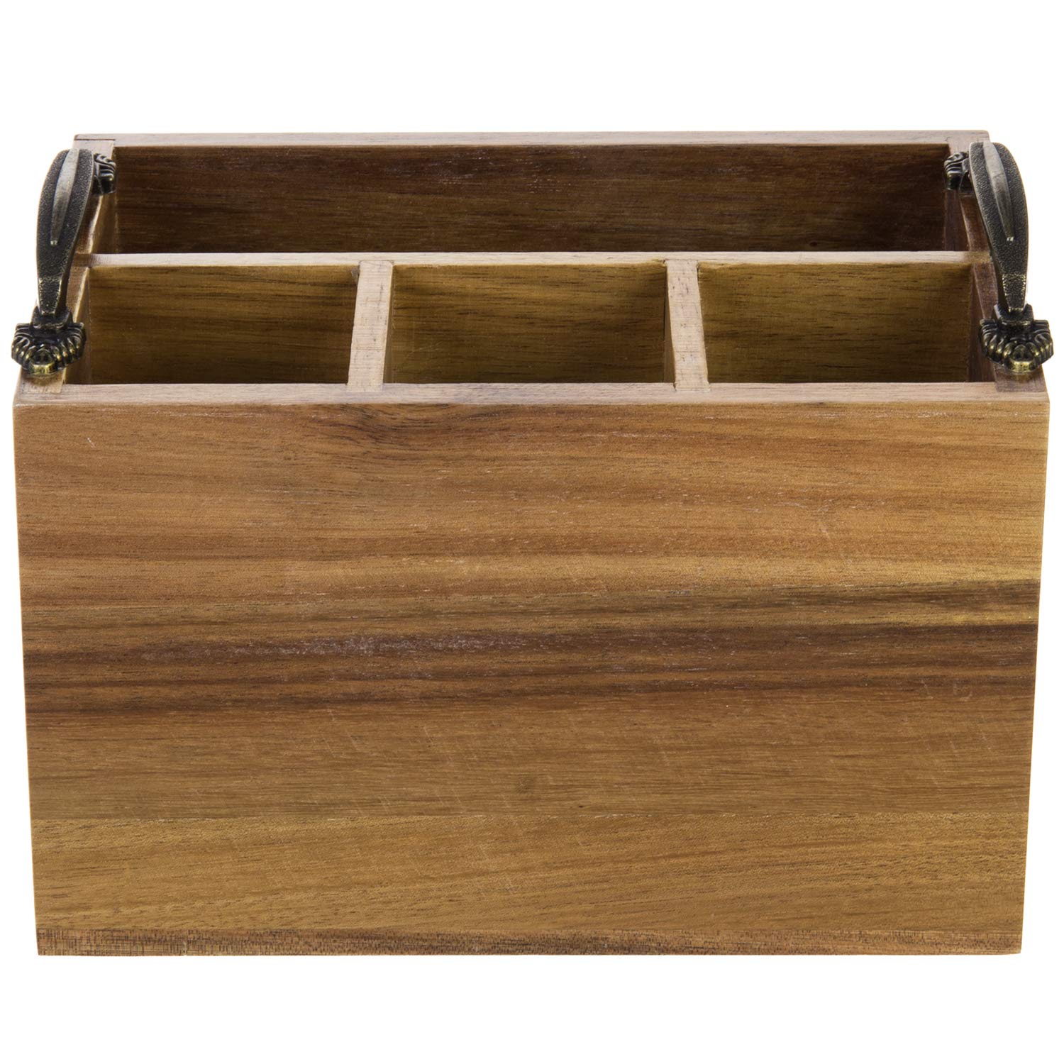 MyGift Premium Acacia Wood Dining Napkin Holder and Utensil Holder Buffet Caddy, Kitchen Flatware and Napkin Storage Organizer with Vintage Metal Handles