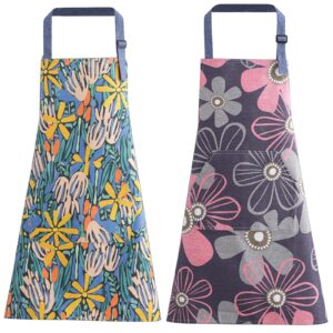 2pcs floral aprons for women with pockets, bocttcbo adjustable cute cooking aprons for kitchen baking gardening cleaning (floral)