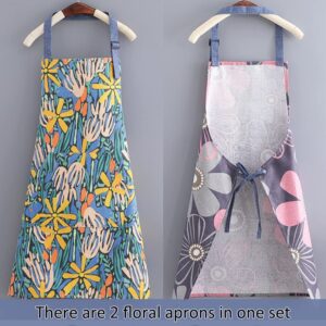 2PCS Floral Aprons for Women with Pockets, BOCTTCBO Adjustable Cute Cooking Aprons for Kitchen Baking Gardening Cleaning (floral)