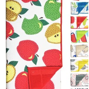 Microfiber Dish Drying Mat, 16" x 24" Absorbent Fine Cushioned Fabric (Apples ~ Red)