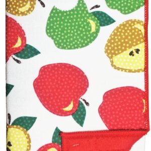 Microfiber Dish Drying Mat, 16" x 24" Absorbent Fine Cushioned Fabric (Apples ~ Red)