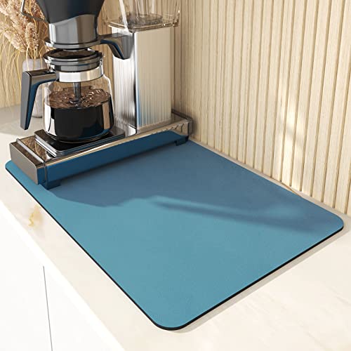 Vodiver Coffee Mat 15x12 Inch Super Absorbent Quick Dry Dish Drying Mat for Coffee Bar Accessories,Coffee Maker,Coffee Table Decor,Kitchen Counter (Blue)