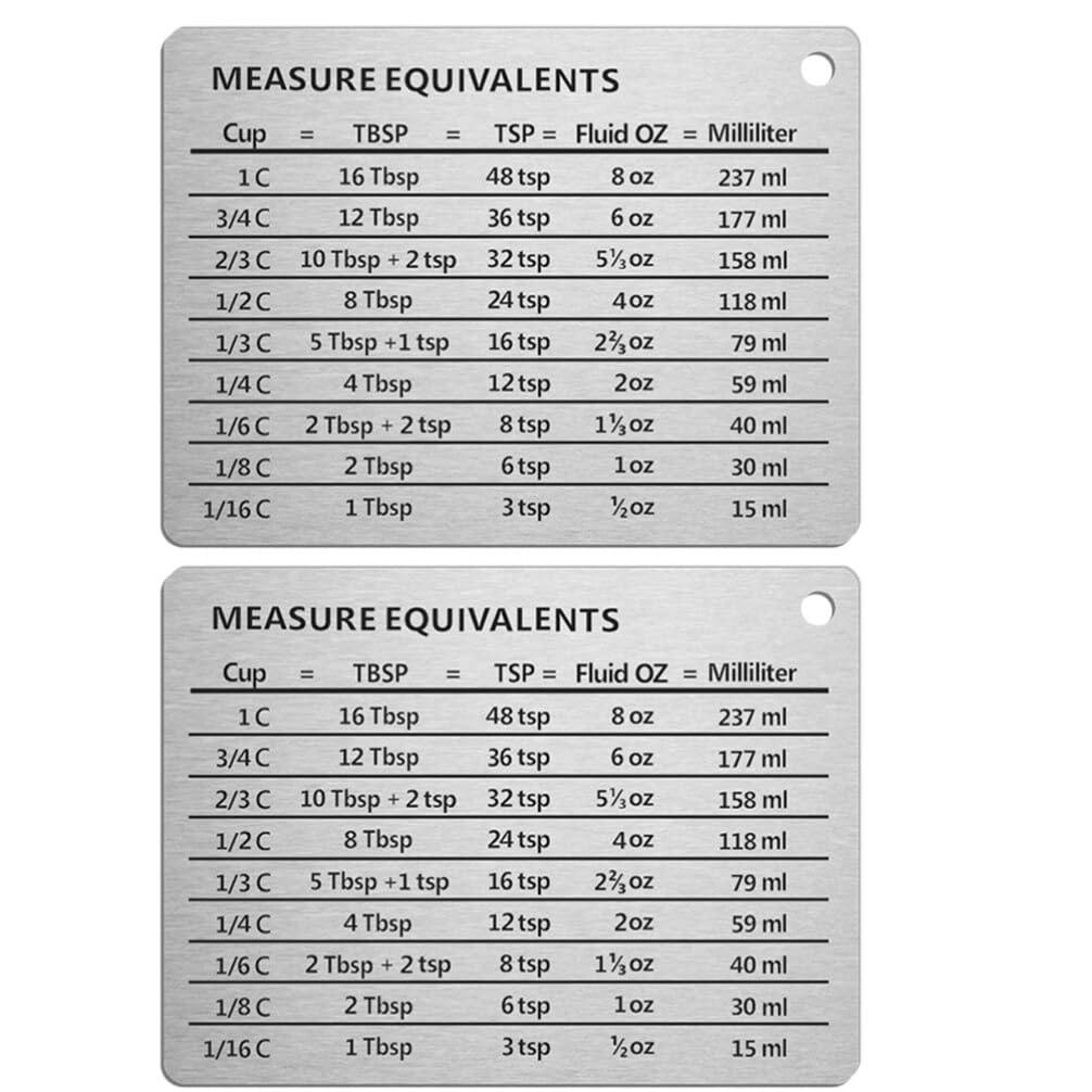 Cabilock Measurement Conversion Chart Refrigerator Magnet in Stainless Steel Conversions for Cups Tablespoons Teaspoons Fluid Oz and Milliliters 2pcs