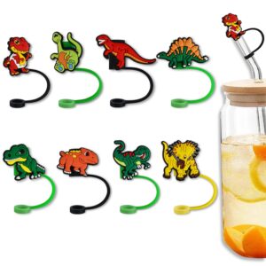 ulbemoll straw cover cap, 8pcs dinosaur straw tips cover stanley cup straw cover for 6 to 8 mm reusable straws lovely cartoon straw protector straw tip cap for girls boys kids party gift