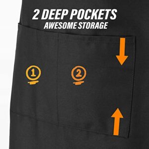 House 2 Home Reality 2-Pack Apron -Black 100% Cotton Apron | Aprons for Women with Pockets | Aprons for Men | Server Aprons |Waitress Apron | Chef Apron | Kitchen Apron | Aprons with Pockets