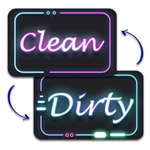 kiterest dishwasher magnet clean dirty sign indicator- double sided with bonus magnetic plate - kitchen dish washer 3d neon light clean dirty magnet for dishwasher (neon)