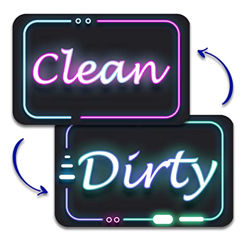 Kiterest Dishwasher Magnet Clean Dirty Sign Indicator- Double Sided with Bonus Magnetic Plate - Kitchen Dish Washer 3D Neon Light Clean Dirty Magnet for Dishwasher (neon)