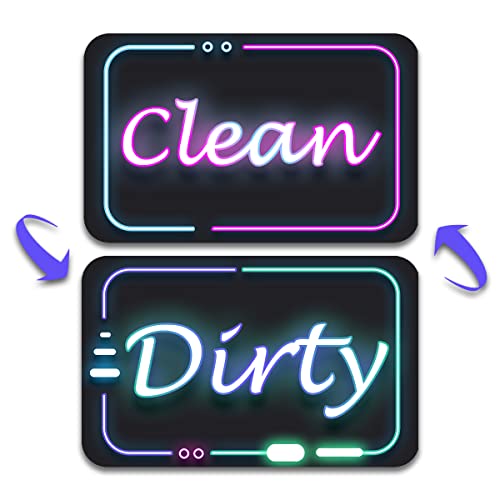 Kiterest Dishwasher Magnet Clean Dirty Sign Indicator- Double Sided with Bonus Magnetic Plate - Kitchen Dish Washer 3D Neon Light Clean Dirty Magnet for Dishwasher (neon)