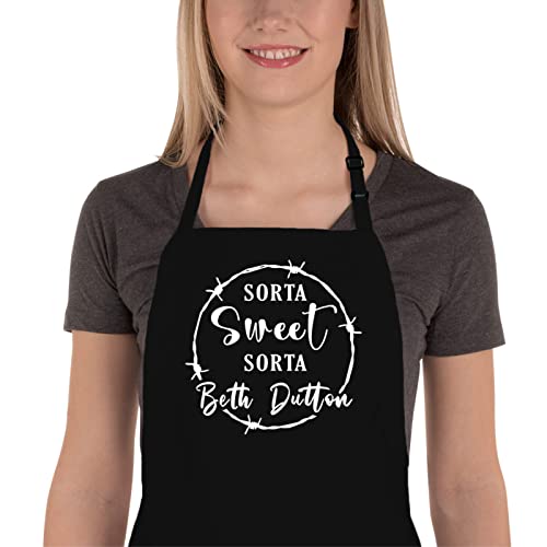 IDEAPRON Yellowstone TV Show Merchandise Gifts, Yellowstone Kitchen Aprons for Women, Sorta Sweet Sorta Beth Dutton Apron for Cooking Baking