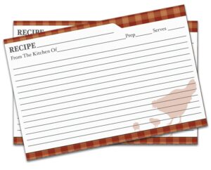 50 pack 4x6 double sided recipe cards | vintage rustic retro plaid farm chicken design | large thick easy-write card stock | wedding bridal shower gift 4 x 6