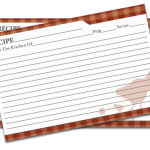 50 Pack 4x6 Double Sided Recipe Cards | Vintage Rustic Retro Plaid Farm Chicken Design | Large Thick Easy-Write Card Stock | Wedding Bridal Shower Gift 4 x 6