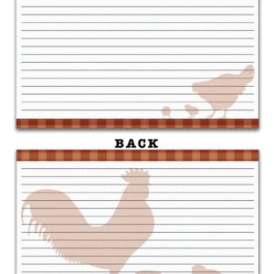 50 Pack 4x6 Double Sided Recipe Cards | Vintage Rustic Retro Plaid Farm Chicken Design | Large Thick Easy-Write Card Stock | Wedding Bridal Shower Gift 4 x 6