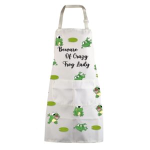 mbmso frog apron beware of crazy frog lady kitchen apron frog lover gifts for women funny frog gifts frog grilling apron (crazy frog lady apron-white)
