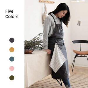 Adjustable Japan Nordic Style Soft Cotton Linen Apron with Four Pockets A Towel (Dark gray)