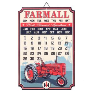 Farmall International Harvester Calendar - Vintage Embossed Metal Farmall Sign With Magnets for Garage or Man Cave Red