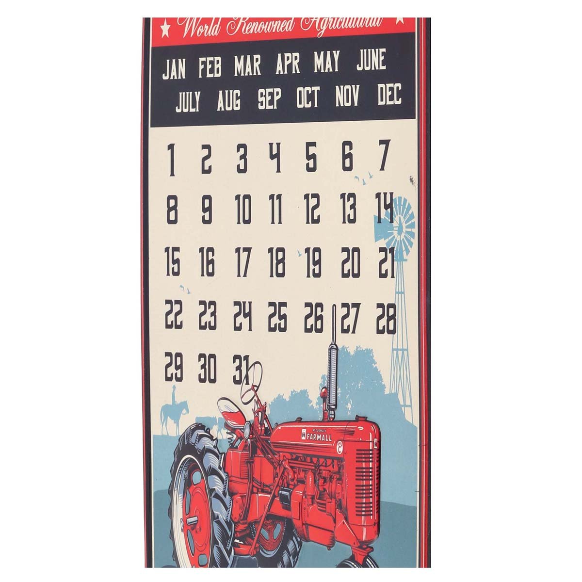 Farmall International Harvester Calendar - Vintage Embossed Metal Farmall Sign With Magnets for Garage or Man Cave Red