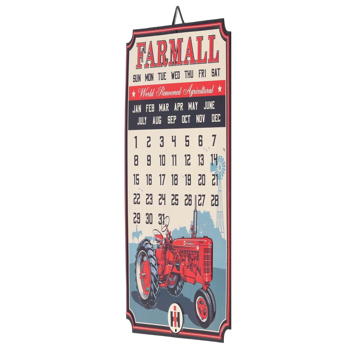 Farmall International Harvester Calendar - Vintage Embossed Metal Farmall Sign With Magnets for Garage or Man Cave Red