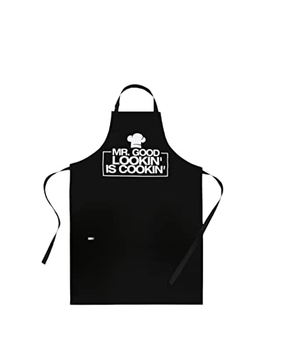 Premium Quality Cooking Apron – Funny Apron - Chef Apron – BBQ Apron – Mr goodlooking is cooking, Black, colorsize