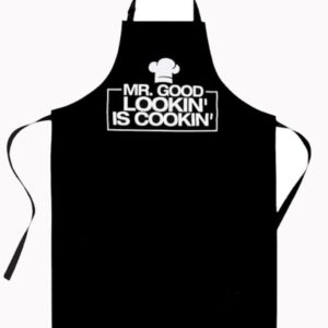 Premium Quality Cooking Apron – Funny Apron - Chef Apron – BBQ Apron – Mr goodlooking is cooking, Black, colorsize