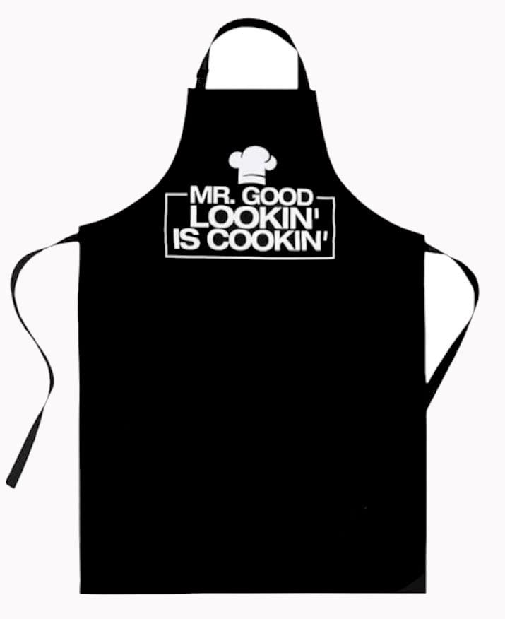 Premium Quality Cooking Apron – Funny Apron - Chef Apron – BBQ Apron – Mr goodlooking is cooking, Black, colorsize