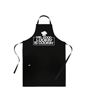 Premium Quality Cooking Apron – Funny Apron - Chef Apron – BBQ Apron – Mr goodlooking is cooking, Black, colorsize