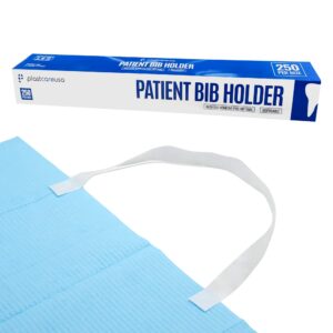 250 disposable bib holders - light flexible neck holder straps for dental bib, drapes, covers - paper napkin holder with easy-to-peel self-adhesive ends - adjustable size, white
