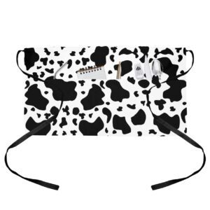 SODIKA Waist Apron with Pockets Half Apron Waitress Waiter Chef Works Unisex Short Aprons Cow Print Animal Themed Black and White 24 Inch x 13 Inch