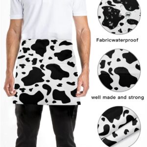 SODIKA Waist Apron with Pockets Half Apron Waitress Waiter Chef Works Unisex Short Aprons Cow Print Animal Themed Black and White 24 Inch x 13 Inch