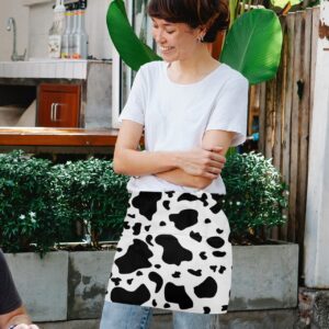 SODIKA Waist Apron with Pockets Half Apron Waitress Waiter Chef Works Unisex Short Aprons Cow Print Animal Themed Black and White 24 Inch x 13 Inch