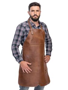 premium leather apron - full leather handcrafted bbq, working, barber apron - one-cut style, adjustable chef`s apron henry