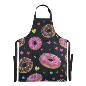 ALAZA H Yummy Donuts Adjustable neck strap Bib Aprons with 2 Roomy Pockets