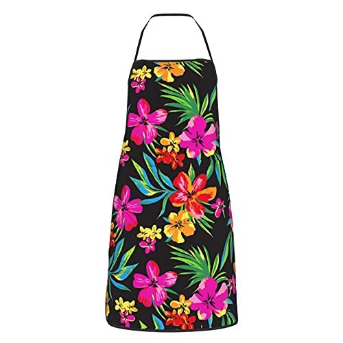 MuMuYun Hawaiian Colorful Flower Kitchen Apron, Kitchen Cooking Aprons with Pockets Aprons for Men Women, 20W x 28L