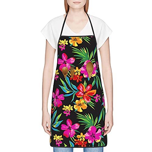 MuMuYun Hawaiian Colorful Flower Kitchen Apron, Kitchen Cooking Aprons with Pockets Aprons for Men Women, 20W x 28L