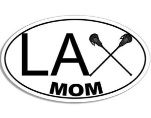 magnet 3x5 inch oval lax mom lacrosse sticker (shaft stick play player team ball love) magnetic vinyl bumper sticker sticks to any metal fridge, car, signs