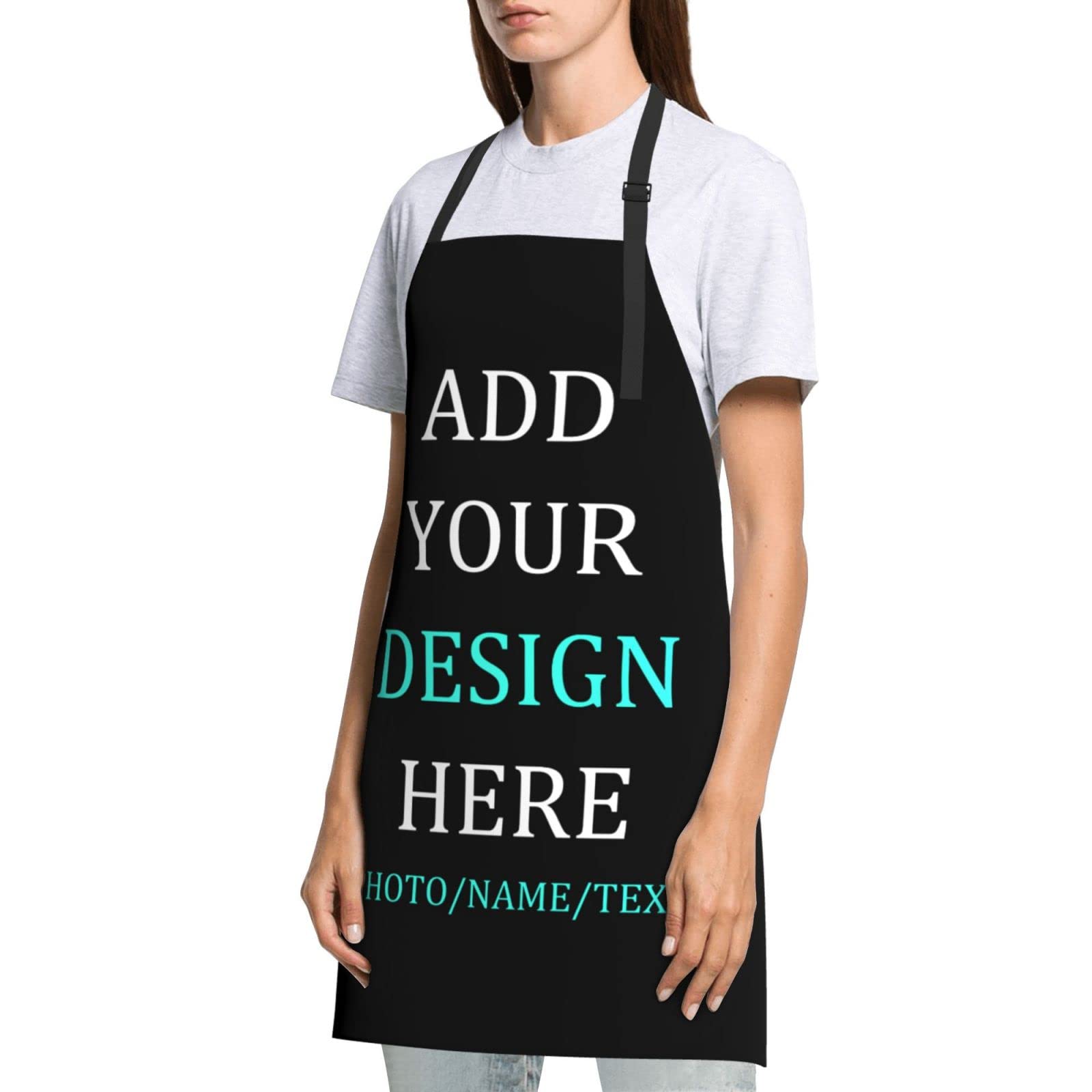 Personalized Apron for Women Custom Add Your Own Name Text Logo Photo Chef Kitchen Aprons Waterproof Cooking Adjustable Tie Apron Great Household Gifts for BBQ Grill Baking Unisex