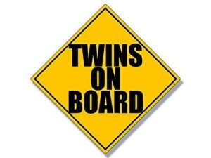 magnet 5x5 inch caution sign shaped twins on board sticker (fun funny humor fraternal) magnetic vinyl bumper sticker sticks to any metal fridge, car, signs