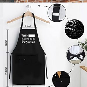 Skull Chef Funny Aprons for Men, Women with Pockets - Birthday Mother’s Day Father’s Day Kitchen Cooking Gifts for Dad, Mom, Wife, Husband, Friend, Baker, Chef - Cute Black BBQ Grilling Apron