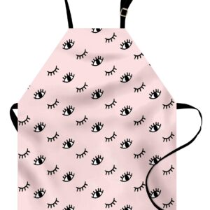 Ambesonne Eyelash Apron, Doodle Style Open and Closed Eyes Hand Drawn Sketch Abstract Design, Unisex Kitchen Bib with Adjustable Neck for Cooking Gardening, Adult Size, White Black