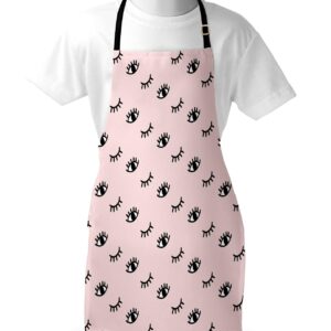 Ambesonne Eyelash Apron, Doodle Style Open and Closed Eyes Hand Drawn Sketch Abstract Design, Unisex Kitchen Bib with Adjustable Neck for Cooking Gardening, Adult Size, White Black