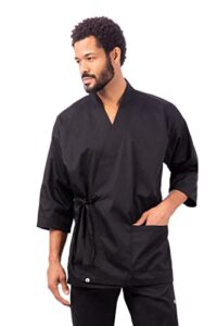 chef works men's sushi chef coat, black, small/medium