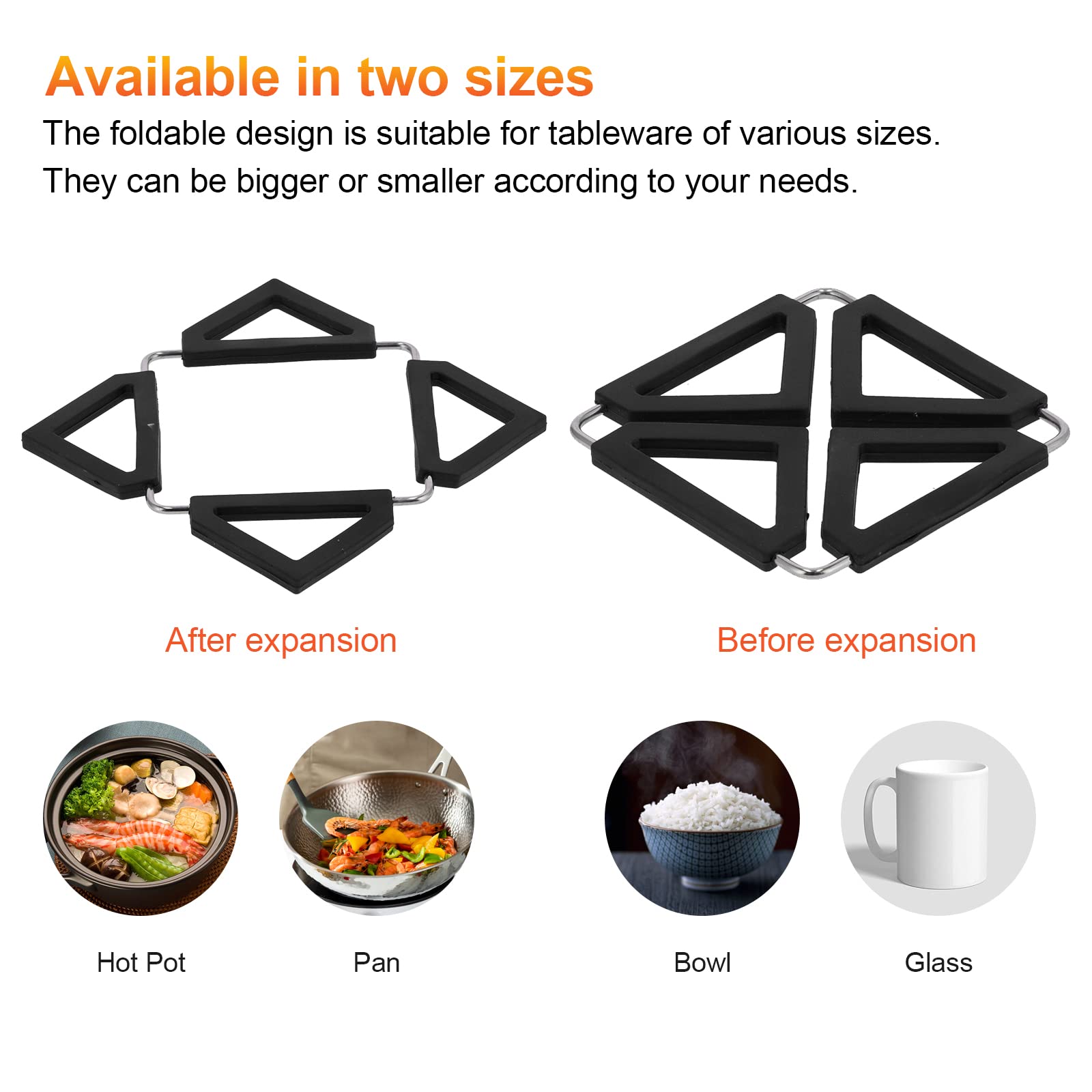 Silicone Trivet Mat,Stainless Steel Hot Pot Holder,Kitchen Trivets for Hot Dishes,Silicone Trivet for Hot Pots and Pans,Foldable Table Pad Tableware Placemat for Hot Pans Bowls(Black)