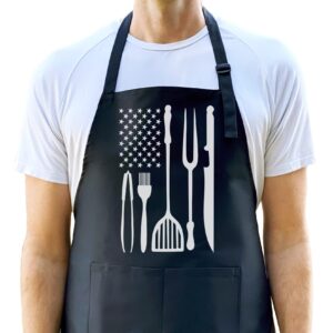 american flag grilling tools apron, patriotic usa apron, usa apron for men, bbq grill apron, america apron black