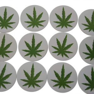 Novel Merk Marijuana Leaf Refrigerator Magnets – Vinyl 3” Round Flat Magnets for Fridge, Lockers, Home Kitchen and Weed Decor – Self Adhesive to Metal Surfaces (12 Pack)