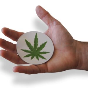 Novel Merk Marijuana Leaf Refrigerator Magnets – Vinyl 3” Round Flat Magnets for Fridge, Lockers, Home Kitchen and Weed Decor – Self Adhesive to Metal Surfaces (12 Pack)