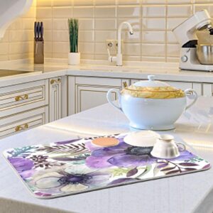 Tatenale Floral Kitchen Drying Mats for Dishes Washable 18 x 24 Absorbent Dish Draining Mat Heat Resistant Drying Pad for Countertop