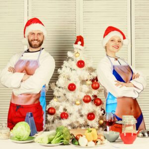 Hillban 2 Pack Funny Creative Cooking Couples Apron with Adjustable Waist Ties Muscle Man Bikini Girl Aprons for Party (Bikini Theme)