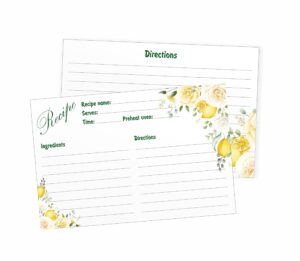 50 premium recipe cards - 4x6 double sided, matte, non-smudge, thick paper, blank recipe cards for recipe boxes refill (lemons)