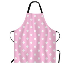 beabes white polka dots on pink bib apron adjustable neck strap pastel spot abstract geometric round design polyester work apron crafting bbq drawing chef waitress 27" x 31"