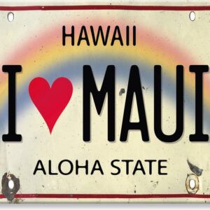 Hawaiian Art Collectible Refrigerator Magnet - I Love Maui License Plate