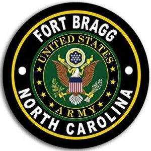MAGNET 4x4 inch Round Fort Bragg Army Base Sticker (Logo Insignia Emblem nc) Magnetic vinyl bumper sticker sticks to any metal fridge, car, signs